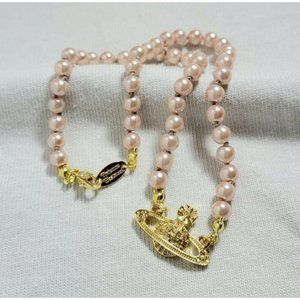 Vivienne Westwood Gold x Pink Necklace Choker Orb Pendant